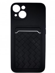 Чехол силиконовый для iPhone 13 с кармашком для карт и защитой камеры, черный