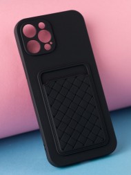 Чехол силиконовый для iPhone 13 Pro Max с кармашком для карт и защитой камеры, черный
