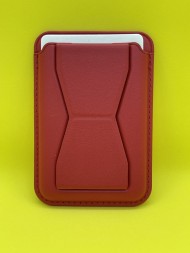Кожаный чехол бумажник для карт и визиток с MagSafe красный для IPhone с подставкой