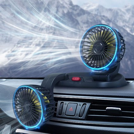 Автомобильный - бытовой вентилятор  регулируемый с двойной головкой, 360 градусов