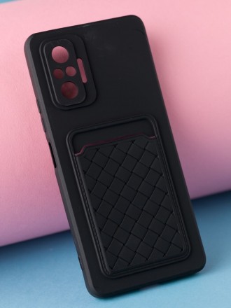 Чехол силиконовый для Xiaomi Redmi Note 10 с кармашком для карт и защитой камеры, черный