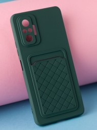 Чехол силиконовый для Xiaomi Redmi Note 10 с кармашком для карт и защитой камеры, темно-зеленый
