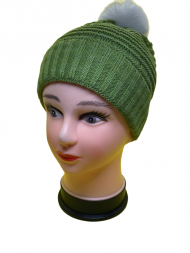 Вязаная шапка унисекс с помпонами в рубчик, зеленая