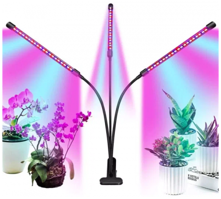 Фитолампа для растений (рассады) с регулируемым зажимом, 3 лампы