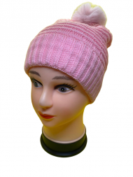 Вязаная шапка унисекс с помпонами в рубчик, розовая