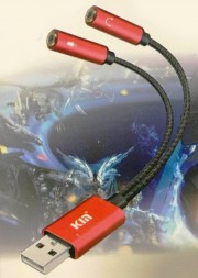 Переходник KIN USB на Audio AUX 3.5 mm + Микрофон, красный
