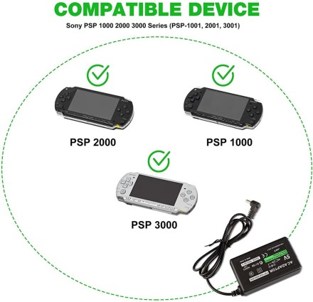 Сетевое зарядное устройство для Sony PSP-1000, PSP-1001, PSP-2000, PSP-2001, PSP-3000 и PSP-3001