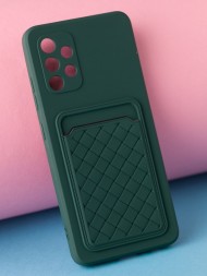 Чехол силиконовый для Samsung Galaxy A32 с кармашком для карт и защитой камеры, темно-зеленый