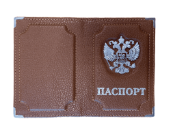 Обложка для паспорта с 3D гербом, коричневая