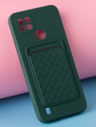 Чехол силиконовый для Realme C21 с кармашком для карт и защитой камеры, темно-зеленый