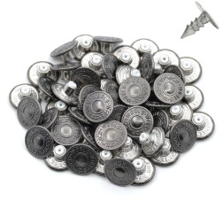 Кнопка-пуговица джинсовая металлическая на винте/ цв.темный никель/ д.20мм - 50 шт