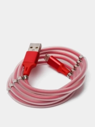 Магнитный кабель USB-Micro USB 2.1А  для передачи данных и зарядки, 1м, красный
