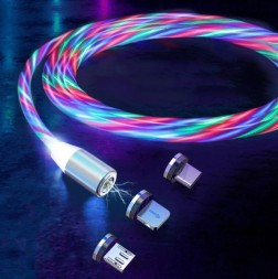 Магнитный светящиеся кабель 3в1/Lighting-Type C-Micro USB