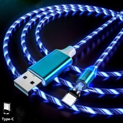 Светящийся магнитный кабель с Type-C коннектором, синий