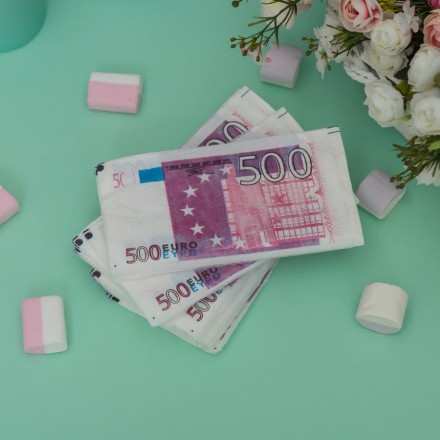 Необычные салфетки бумажные в виде денег 500 евро с рисунком - на свадьбу, юбилей и день рождения