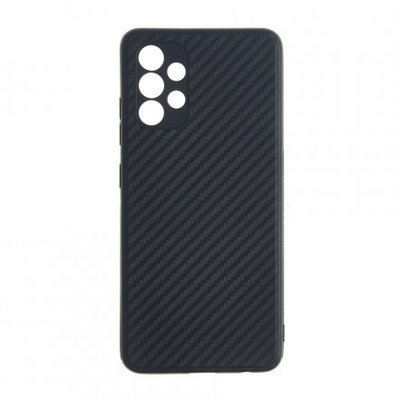 Чехол силиконовый под карбон для Samsung Galaxy A32 c защитой камеры, черный