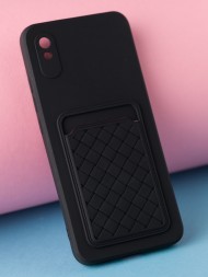 Чехол силиконовый для Xiaomi Redmi 9A с кармашком для карт и защитой камеры, черный