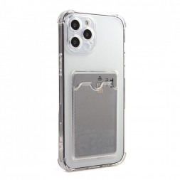 Противоударный силиконовый чехол с карманом для карт на iPhone 14 Pro, прозрачный