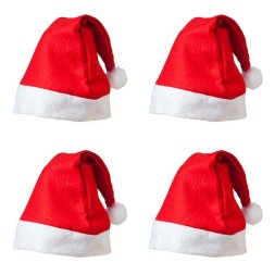 Новогодний колпак флисовый Деда Мороза для взрослых - 4шт, красный