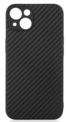 Чехол силиконовый под карбон для iPhone 13 c защитой камеры, черный