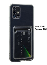 Противоударный силиконовый чехол с карманом для карт для Samsung Galaxy A51, прозрачный