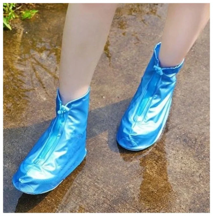 Водонепроницаемые силиконовые бахилы для обуви, синие (Размер M / 38-39)