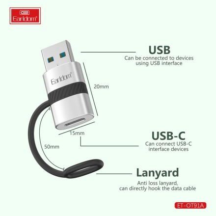 Переходник Earldom ET-OT91A Type C для USB, со шнурком