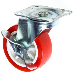 Мебельное колесо &quot;Red&quot; поворотное диаметр 65 мм. c тормозом грузоподъемность 60кг