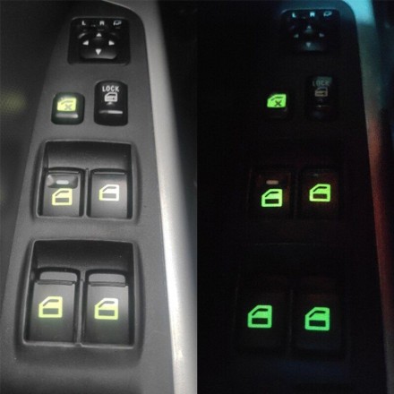 Автомобильная флуоресцентная светящаяся наклейка на кнопки подъемника для дверей и окон, зеленая