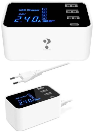Зарядное устройство для телефона c с быстрой зарядкой на 3 USB с Type C с индикатором мощности