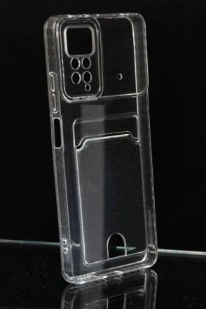 Противоударный силиконовый чехол с карманом для карт для Poco X4 Pro, прозрачный