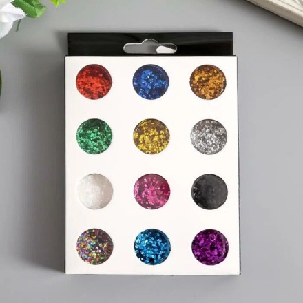 Глиттер для творчества-cтразы для дизайна ногтей 12 цветов