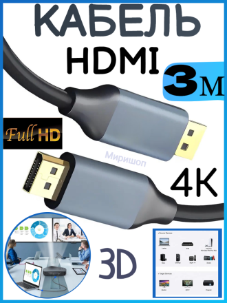 HDMI кабель 4К UltraHD 3D Eardlom W25 3 метра