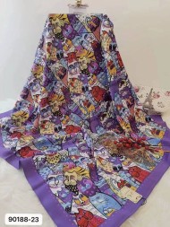 Платок искусственный шелк 90х80 см - Котики, фиолетовый