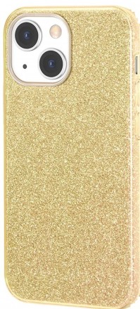 Чехол силиконовый с блестками для iPhone 13, золотой