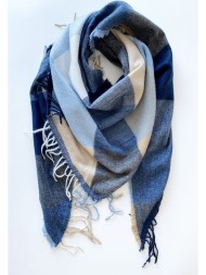 Клетчатый шарф-платок женский кашемировый, синий