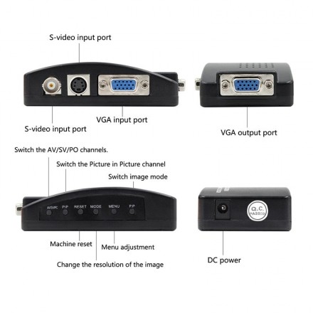 Конвертер видео-сигнала VGA /RCA / S-Video в VGA - BNC + S-video на VGA преобразователь видеосигнала