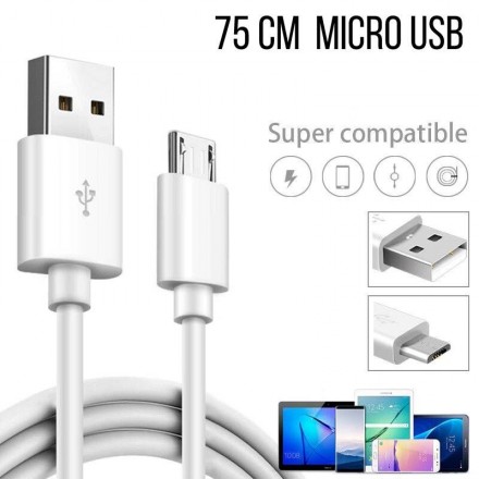 Кабель USB - Micro USB 2.1A для зарядки и передачи данных, 75 см, белый