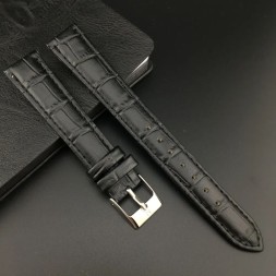 Ремешок для часов кожаный текстура 16 мм, цвет черный - 2шт