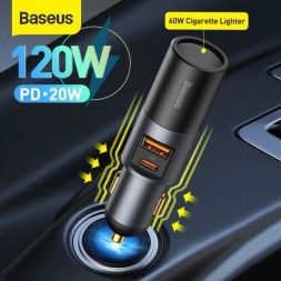 Мощное Автомобильное зарядное устройство Baseus 2-в-1 с прикуривателем 60W CCBX-120CX