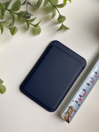 Кожаный чехол бумажник для карт и визиток с MagSafe темно-синий для IPhone