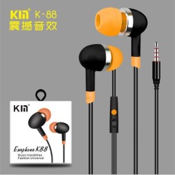 Вакуумные наушники KIN K88 Music Handsfree Fashion Universal с микрофоном, оранжевый