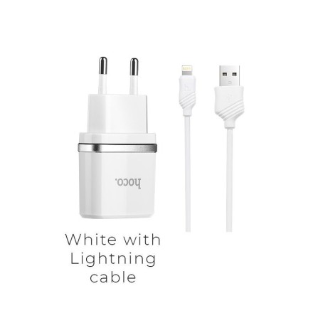 Зарядное устройство HOCO C11 с кабелем для iPhone, белый
