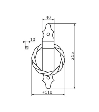 Ручка-кольцо кованая дверная диаметр кольца 110мм, длина 215мм мод.1 медь