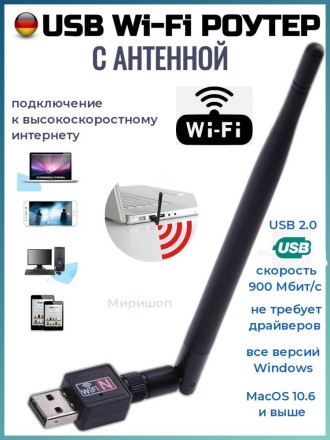 USB Wi-Fi роутер с антенной, 900 Мбит/с
