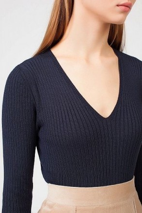Женский трикотажный свитер с V образным вырезом, размер S, темно-синий