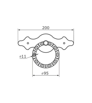 Ручка-кольцо кованая дверная диаметр кольца 95мм, длина 200мм мод.2 медь