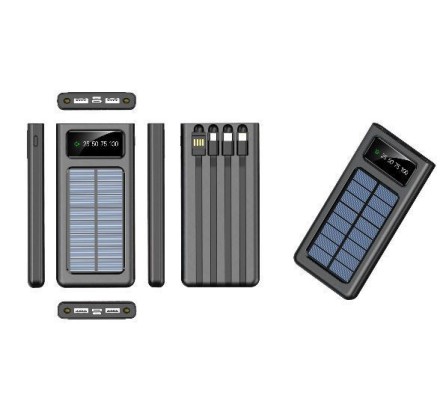 Внешний аккумулятор на солнечной батарее Solar Charger с кабелями для зарядки - 15800 mAh