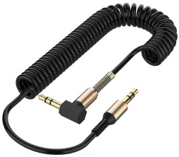 Акустический кабель AUX Jack 3,5 мм пружинный L-образный угловой, автомобильный KIN KY121