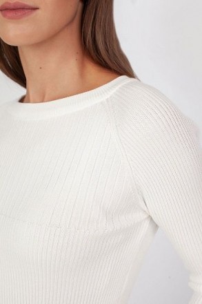 Женский трикотажный свитер с круглым вырезом, размер S, белый
